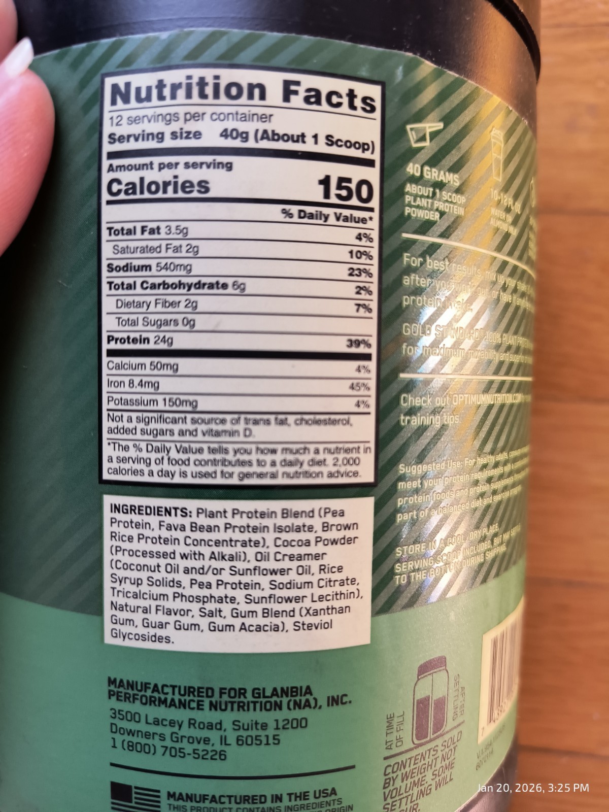 Optimum Nutrition Gold Standard Plant Protein Powder Chocolate Fudge 12 Servings