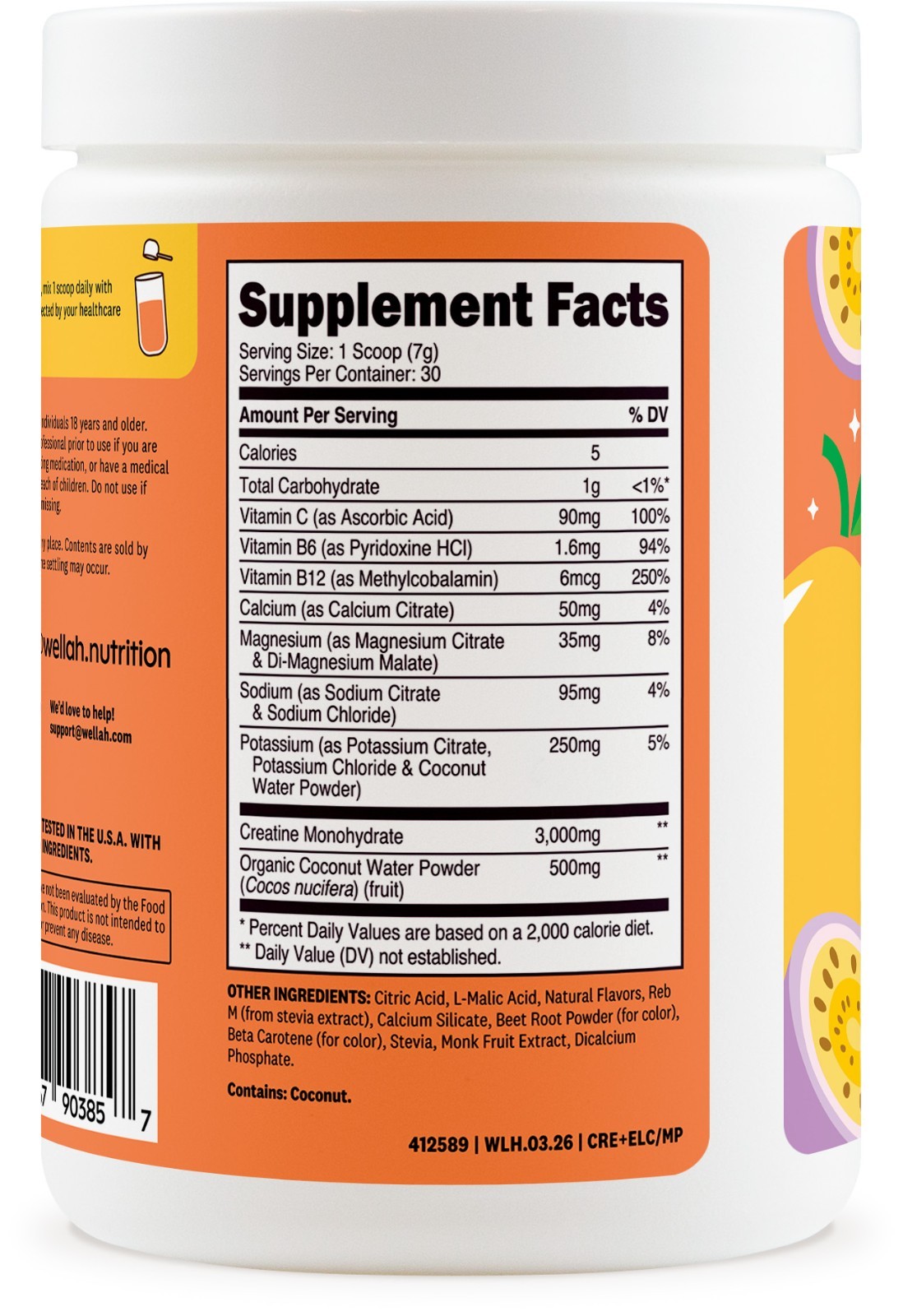Wellah Creatine + Hydration Powder (Mango Passionfruit) 30 Servings – Drink Mix