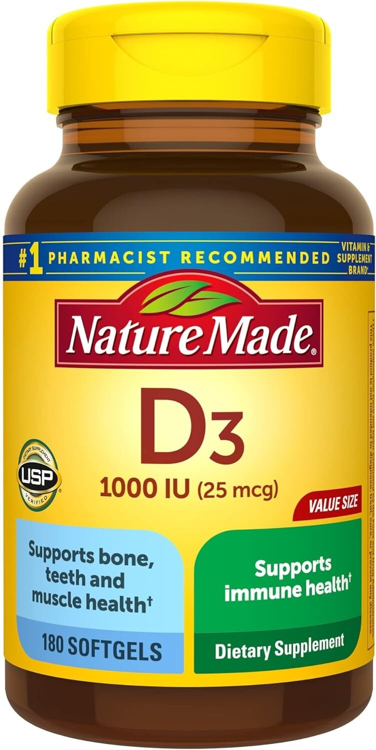 Nature Made Vitamin D3 1000 IU (25 mcg), Dietary Supplement for Bone, Teeth