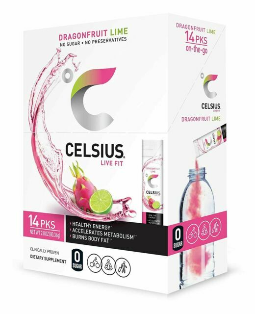 CELSIUS Dragonfruit Lime On Go Powder Sticks 14 Energy Drink 08/2026