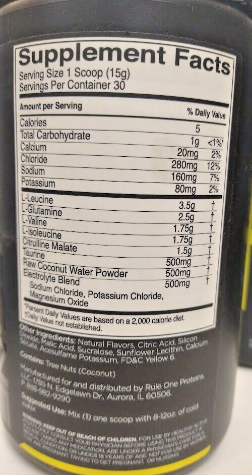4 Pack Rule 1 Train BCAA 30 Serv Intra Workout 450g Amino Electrolytes Fitness