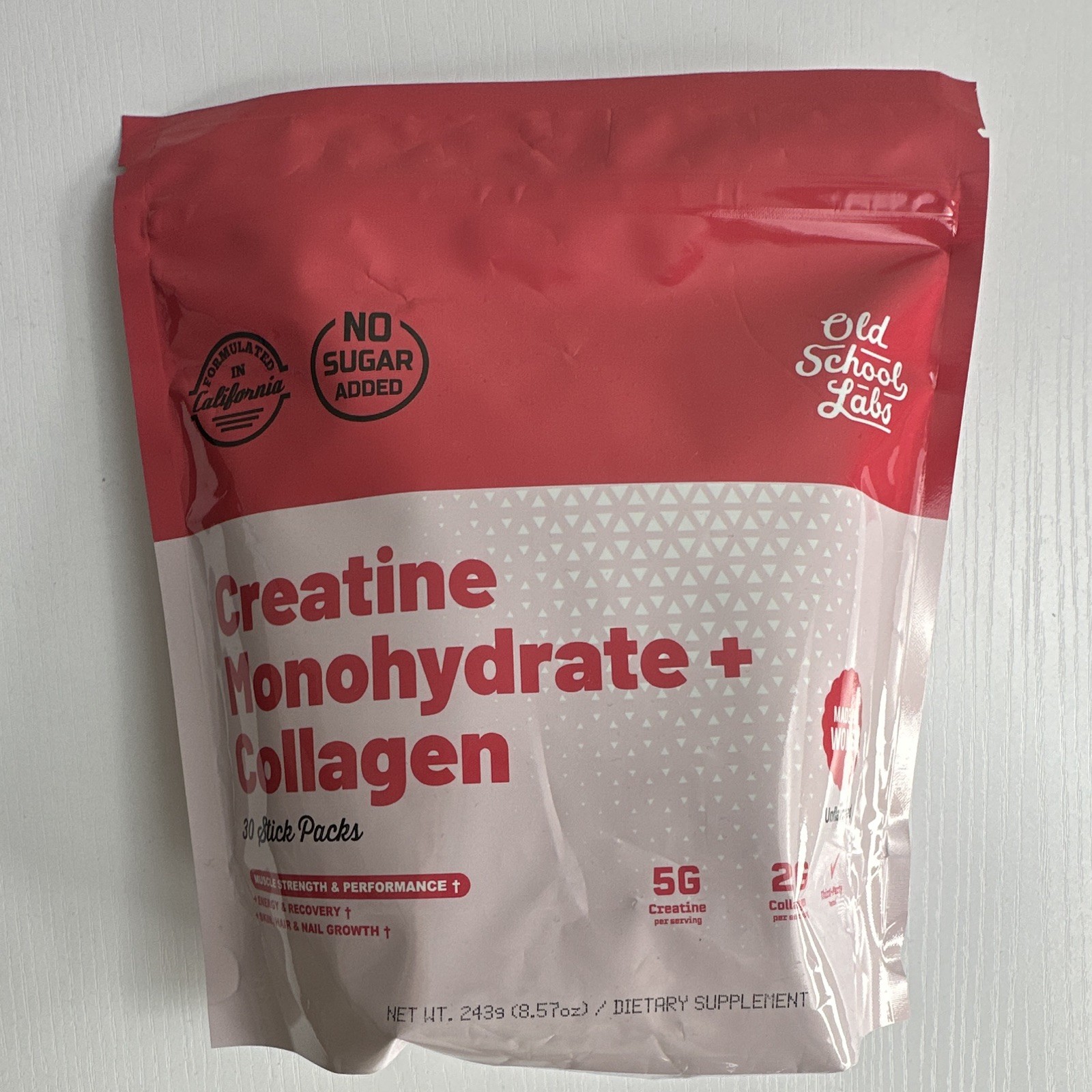 Old School Labs Creatine + Collagen Unflavored 30 Sticks Exp 10/2027