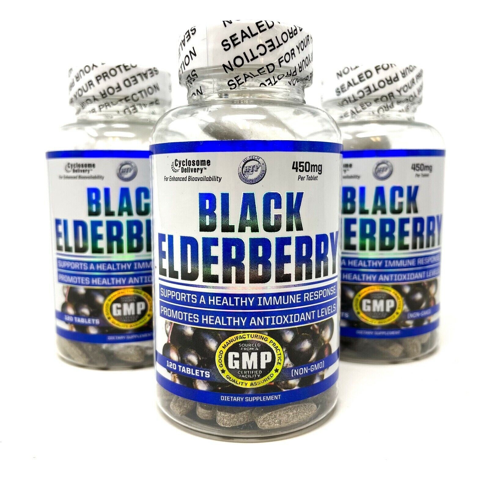 Hi-Tech Pharmaceuticals Black-Elderberry 450mg 120 Caps Liposomal *SAMBUCOL*