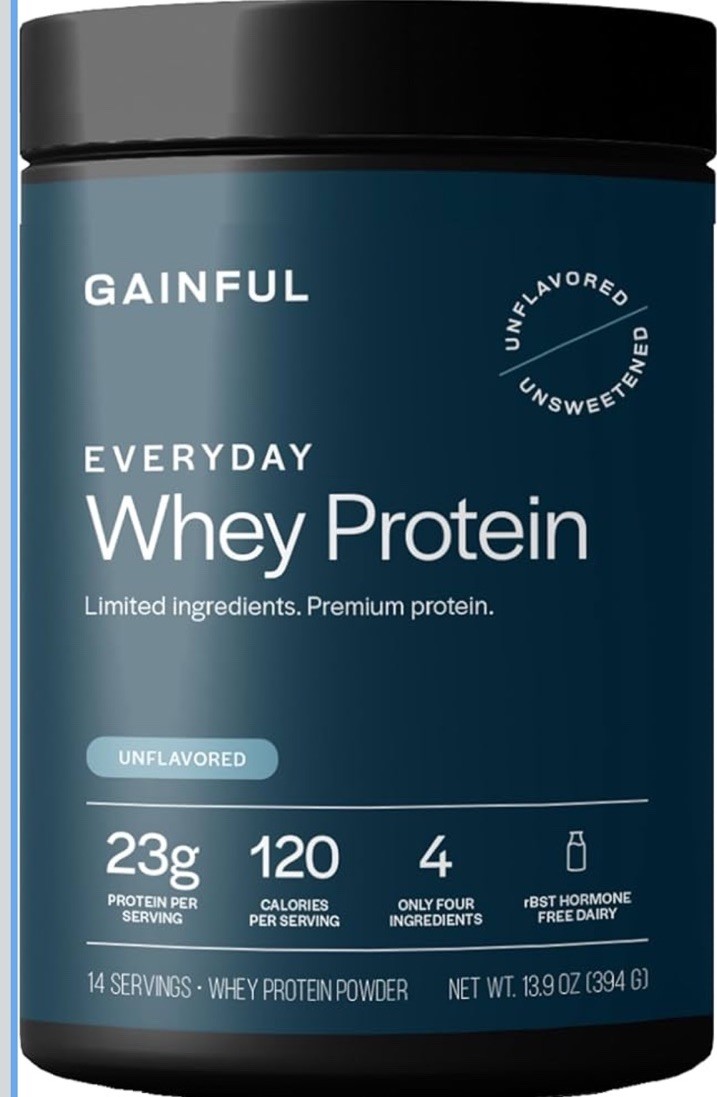 Gainful Everyday Whey Protein Powder, 23g Protein Serving, Unflavored, 1/27