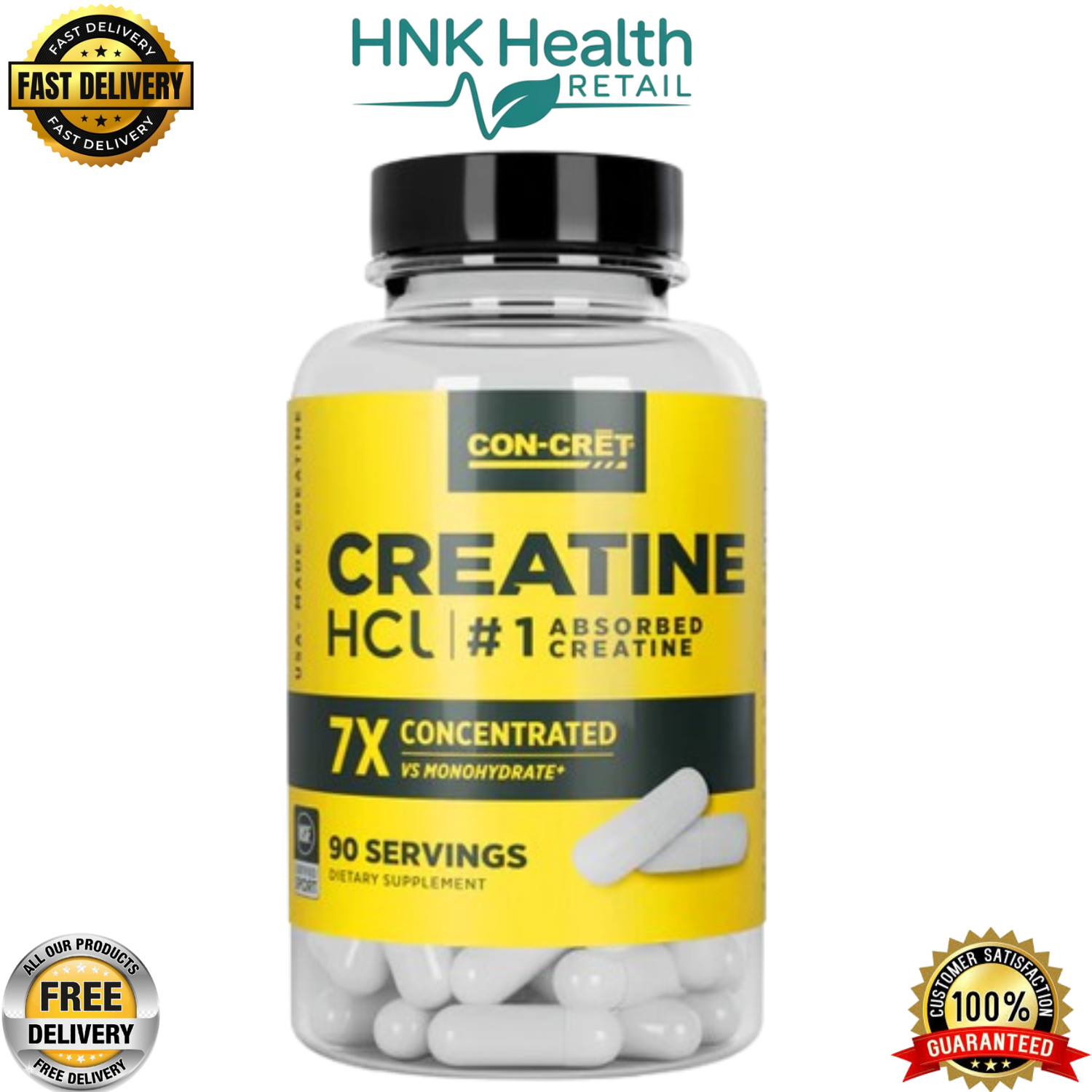 CON-CRĒT® Creatine HCl – 90 Capsules – Ultra-Pure Creatine – Made in USA