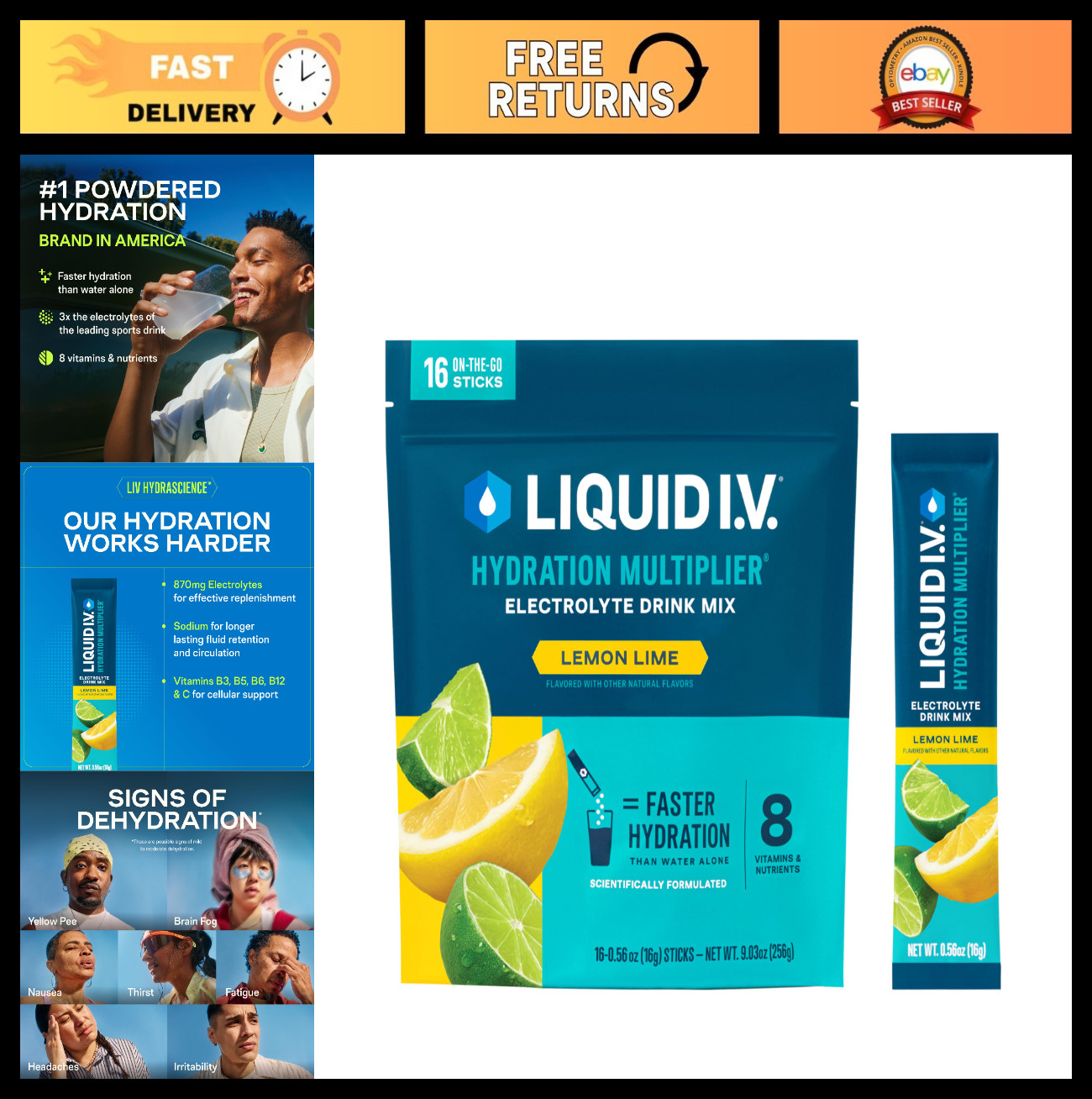 Electrolyte Hydration Powder – Lemon Lime Flavor, 16 Pack, Energy & Recovery
