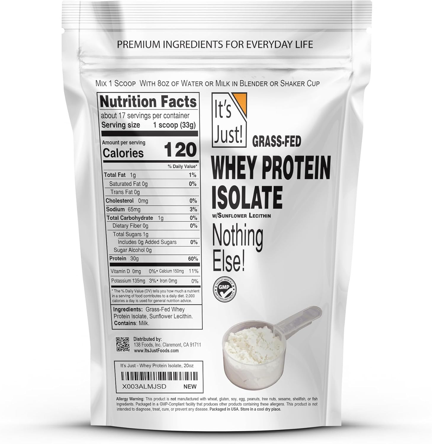 – Whey Protein Isolate, Ultra Premium Grass-Fed, Unflavored, Made in USA, Pure 9