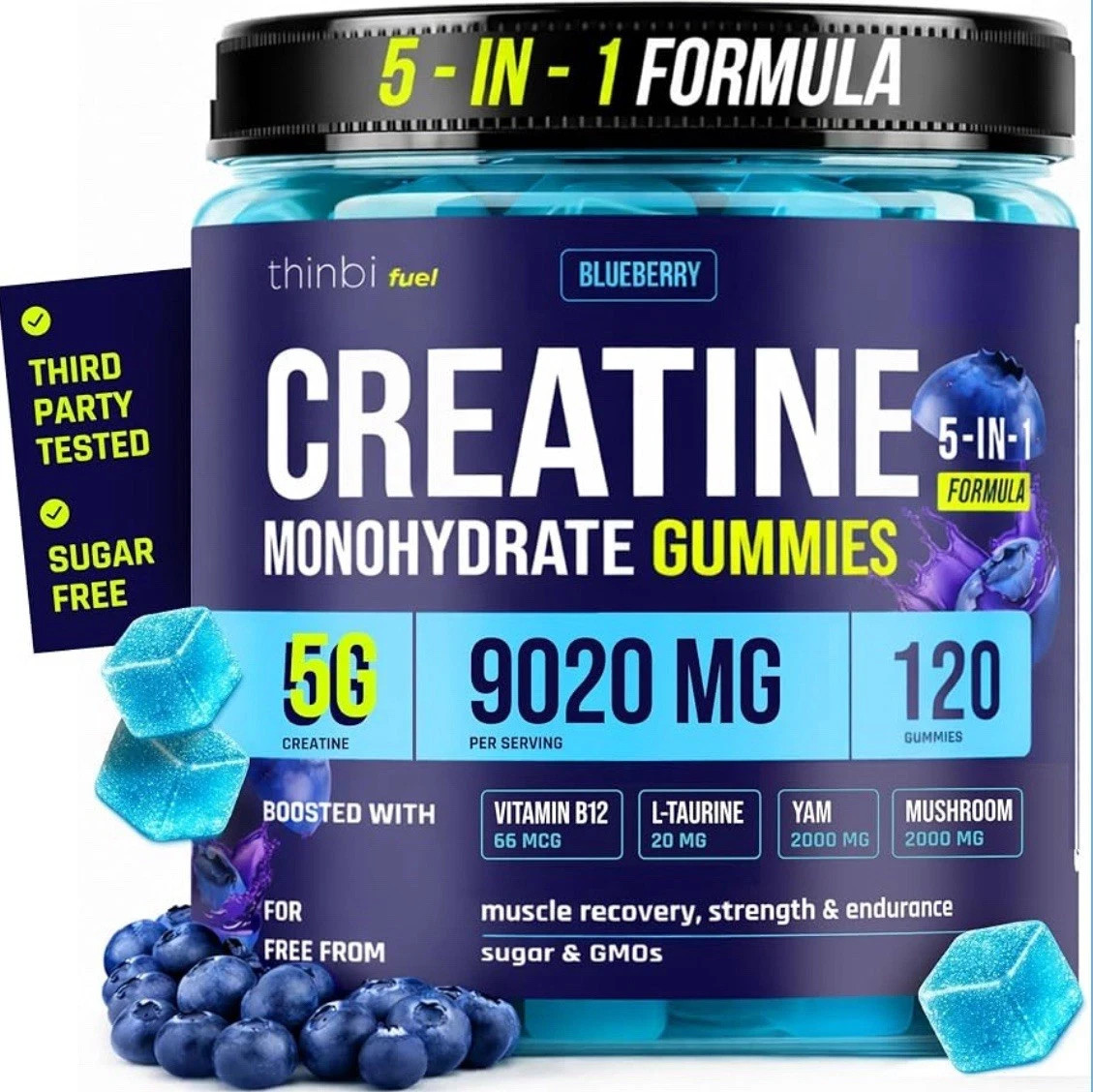 Thinbi Creatine Gummies 9020mg 5-in-1 5G Creatine Monohydrate B12 & L-Taurine