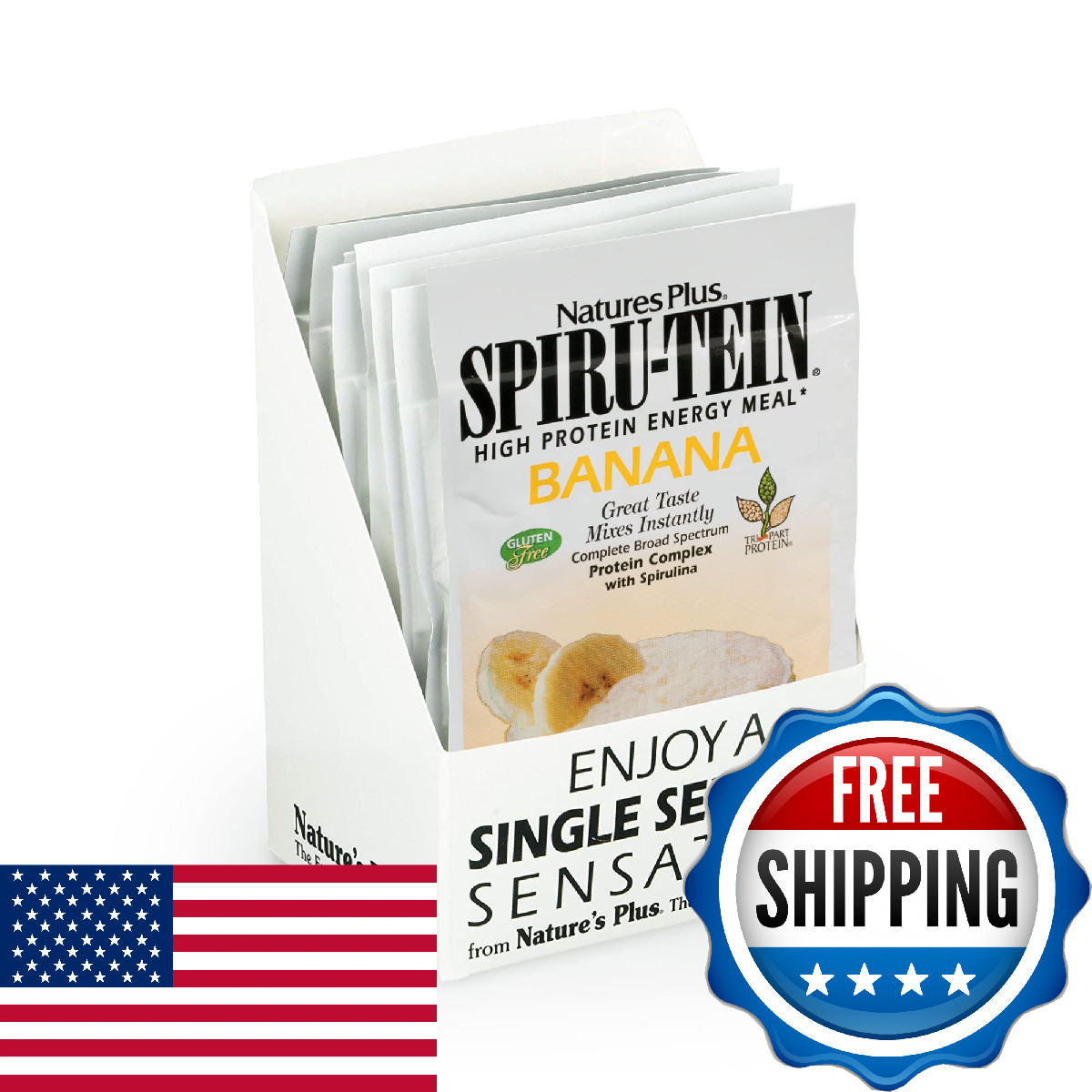 NaturesPlus SPIRU-TEIN Banana Plant-Based Protein Shake 8 Pack Non-GMO Vegetaria