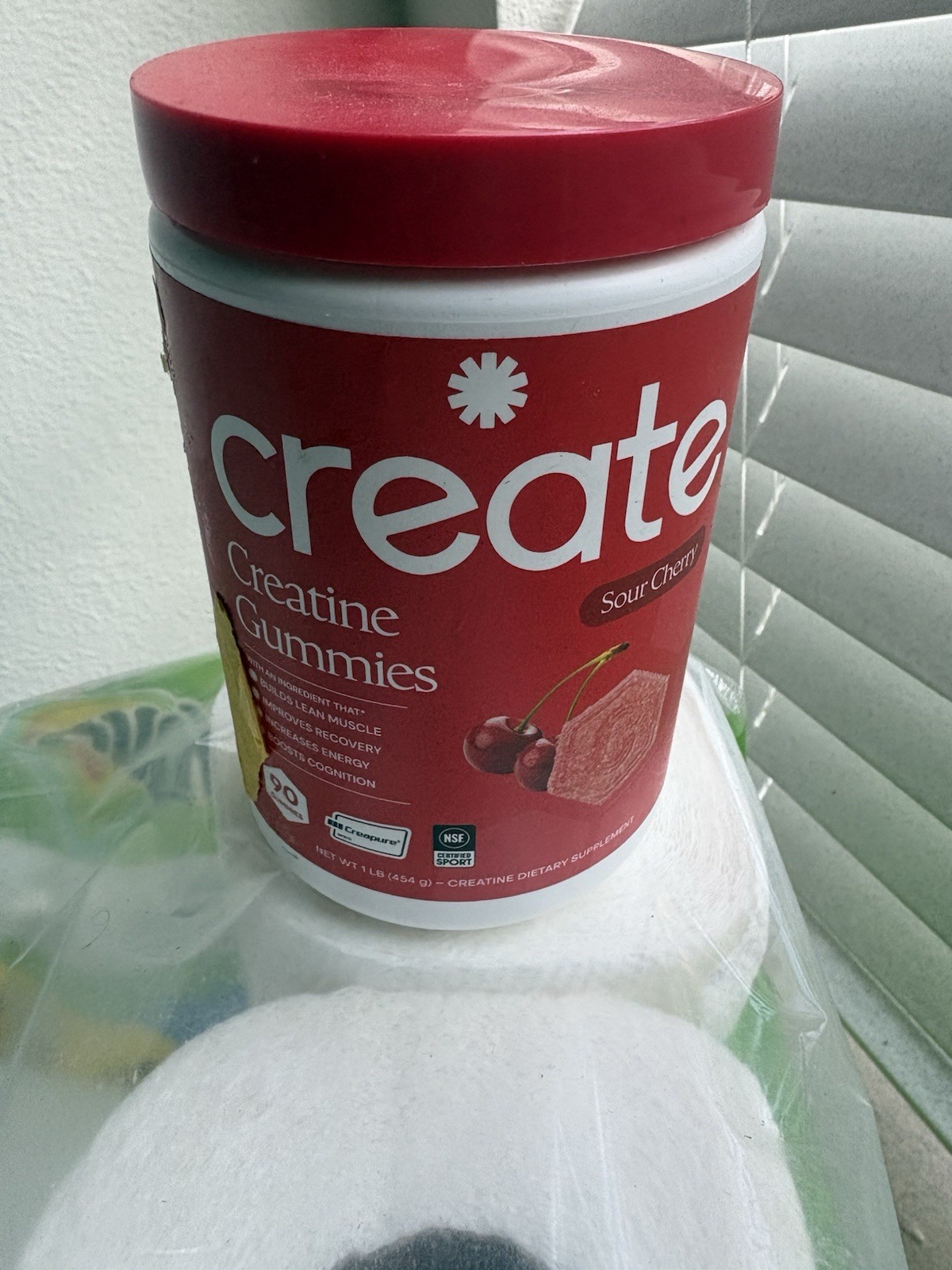 Create Creatine Monohydrate Gummies Sour Cherry 90ct NSF Sport Gluten Free