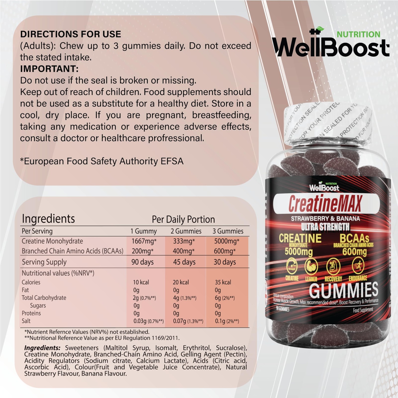 WellBoost Creatine MAX Gummies | 5000mg Creatine Monohydrate & 600mg BCAAs pe…
