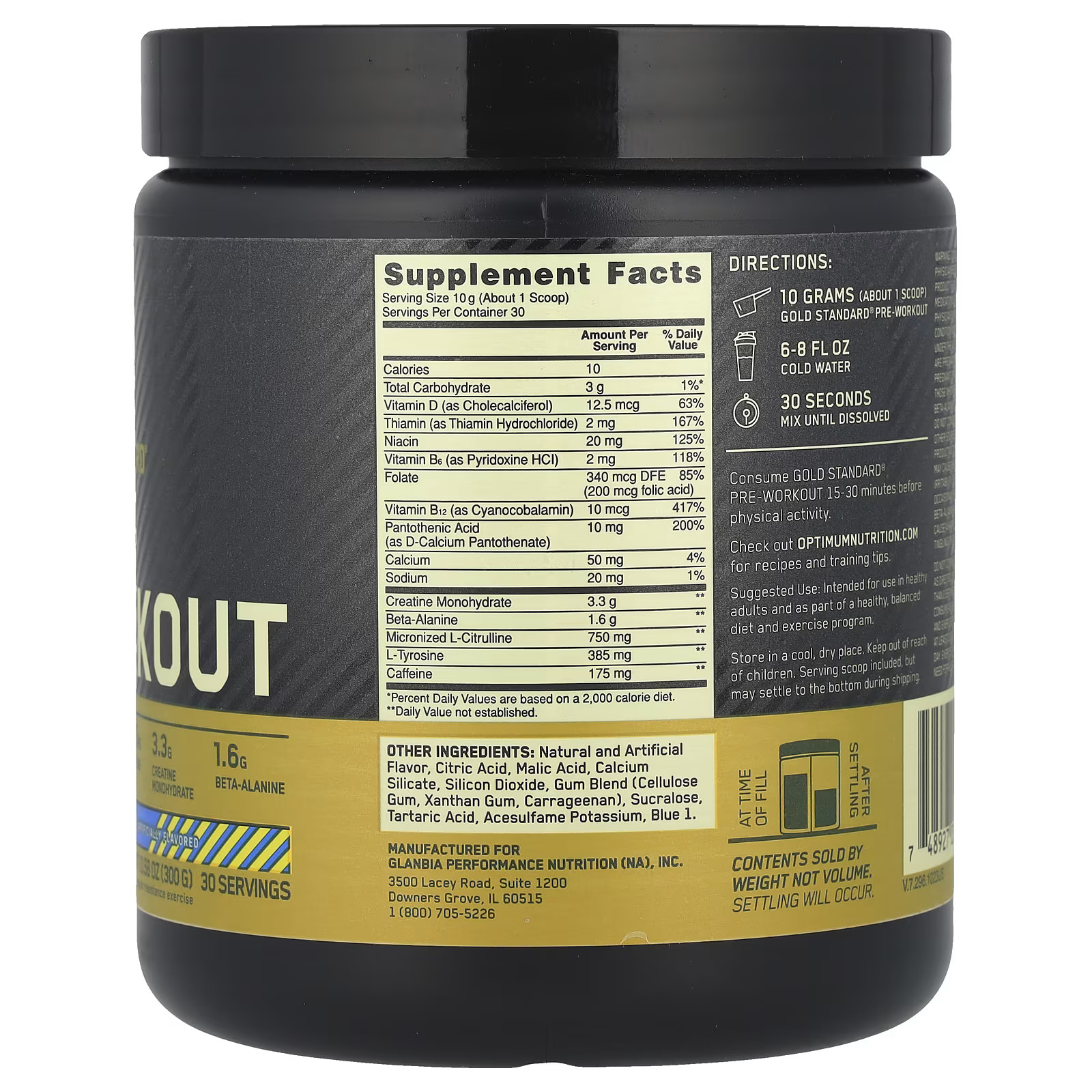 2 X Optimum Nutrition, Gold Standard Pre-Workout, Blueberry Lemonade, 10.58 oz (