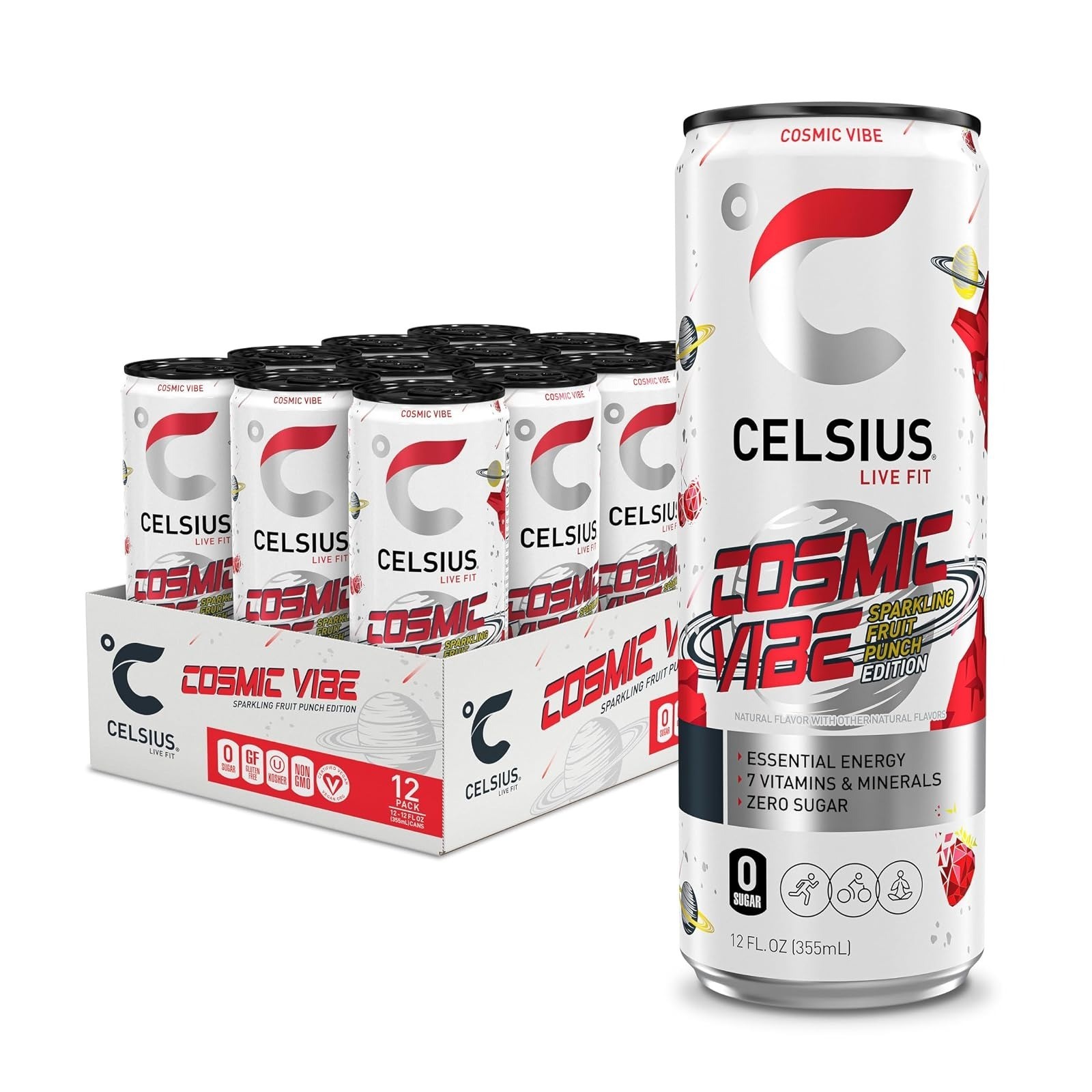 CELSIUS Peach Vibe Sparkling Energy Drink, Sugar Free, 12 Fl Oz (Pack of 12)