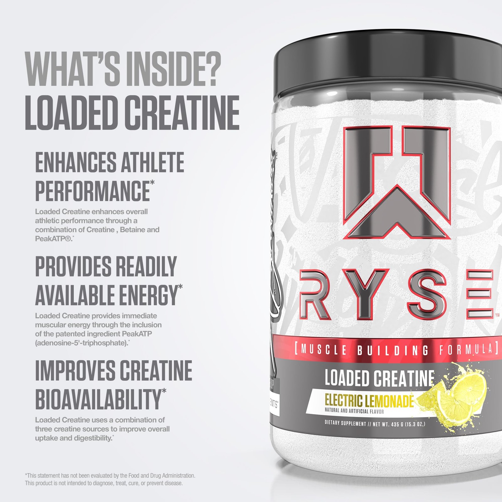 RYSE Loaded Creatine for Men & Women Electric Lemonade Muscle Building Form…