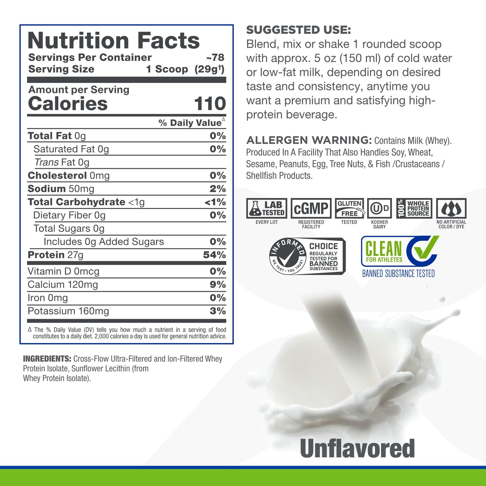 Unflavored Whey Protein Isolate Powder 1 Pound Natural Gluten Free 99 Lactose…