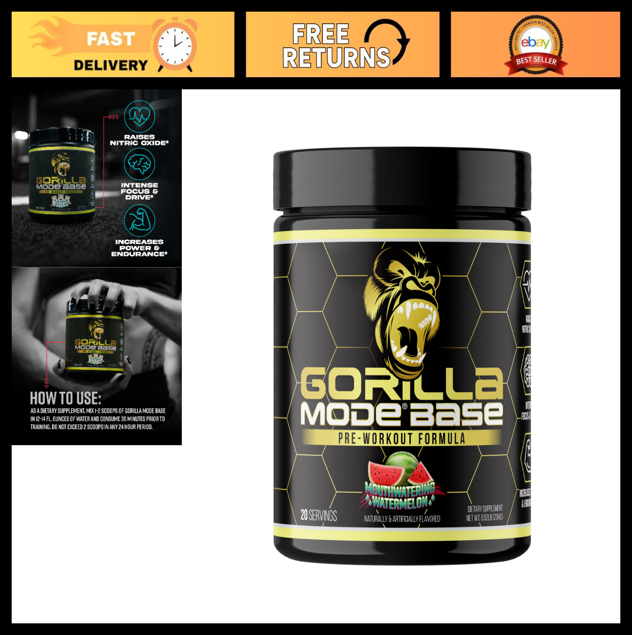 Pre Workout Powder for Energy & Focus – Nitric Oxide Boost, Endurance, Caffeine