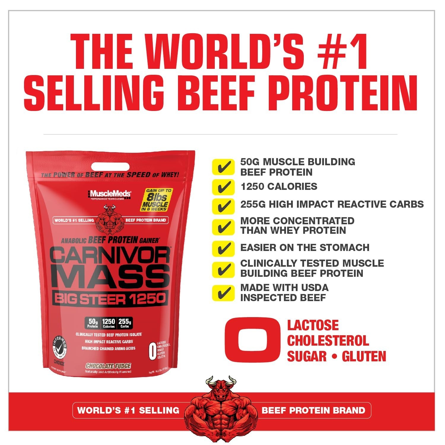 MuscleMeds Carnivor Mass Chocolate Big Steer 1250, 15 Lb (Packaging May Vary)
