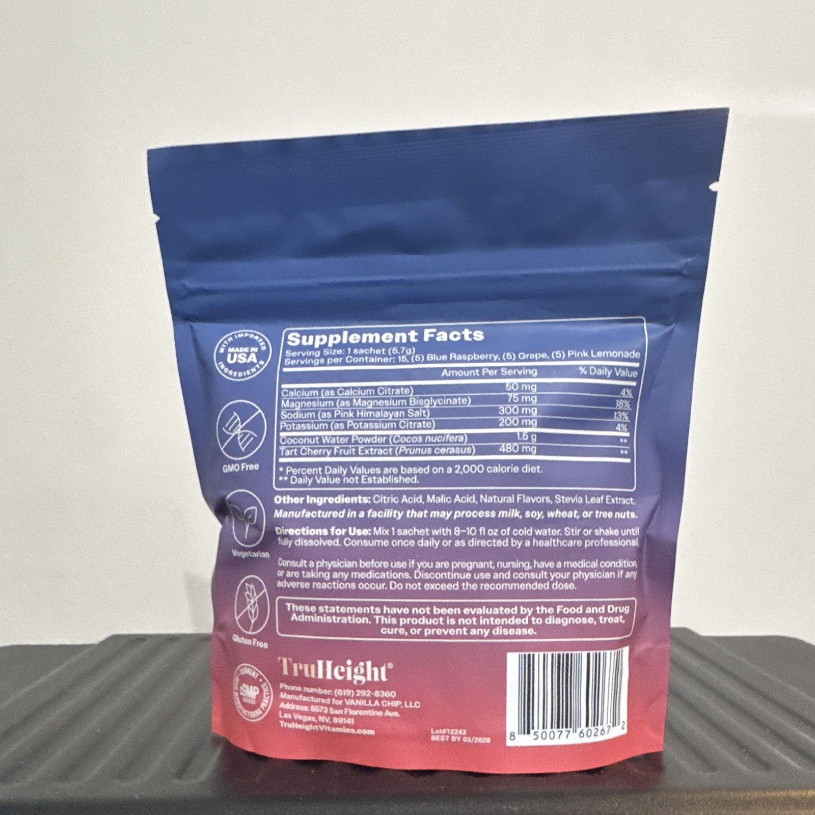 TruHeight Hydration Electrolyte Drink Mix Powder Variety Pack 15 Sticks