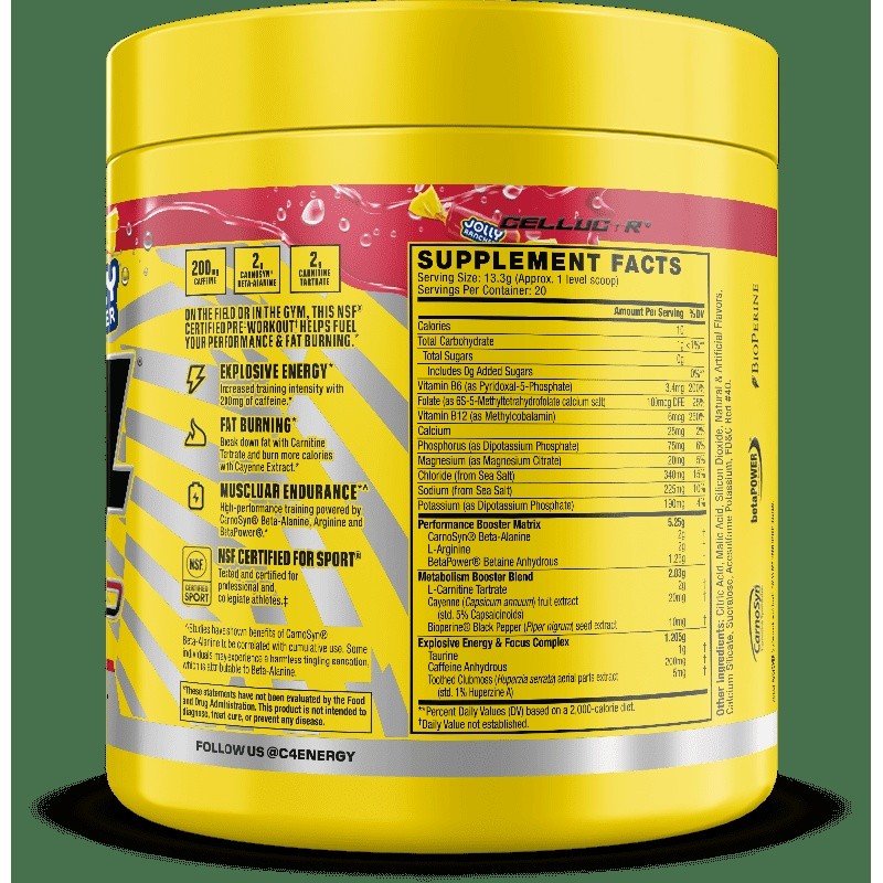 C4 Sport Ripped Pre-Workout Powder Fat Burning Energy 20 Servings 200mg Caffeine
