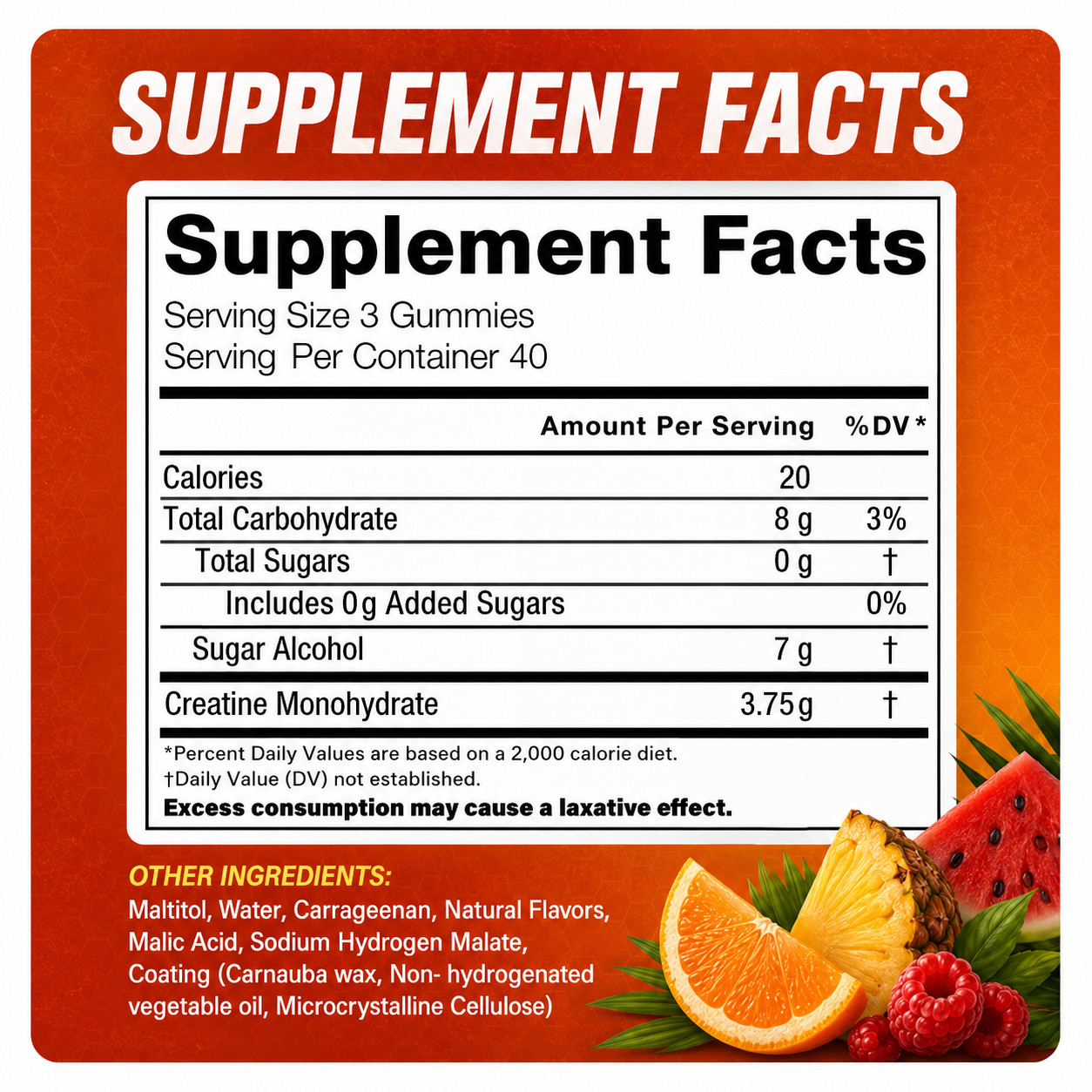Creatine Gummies – Sugar Free – Tropical Punch – 40 Servings