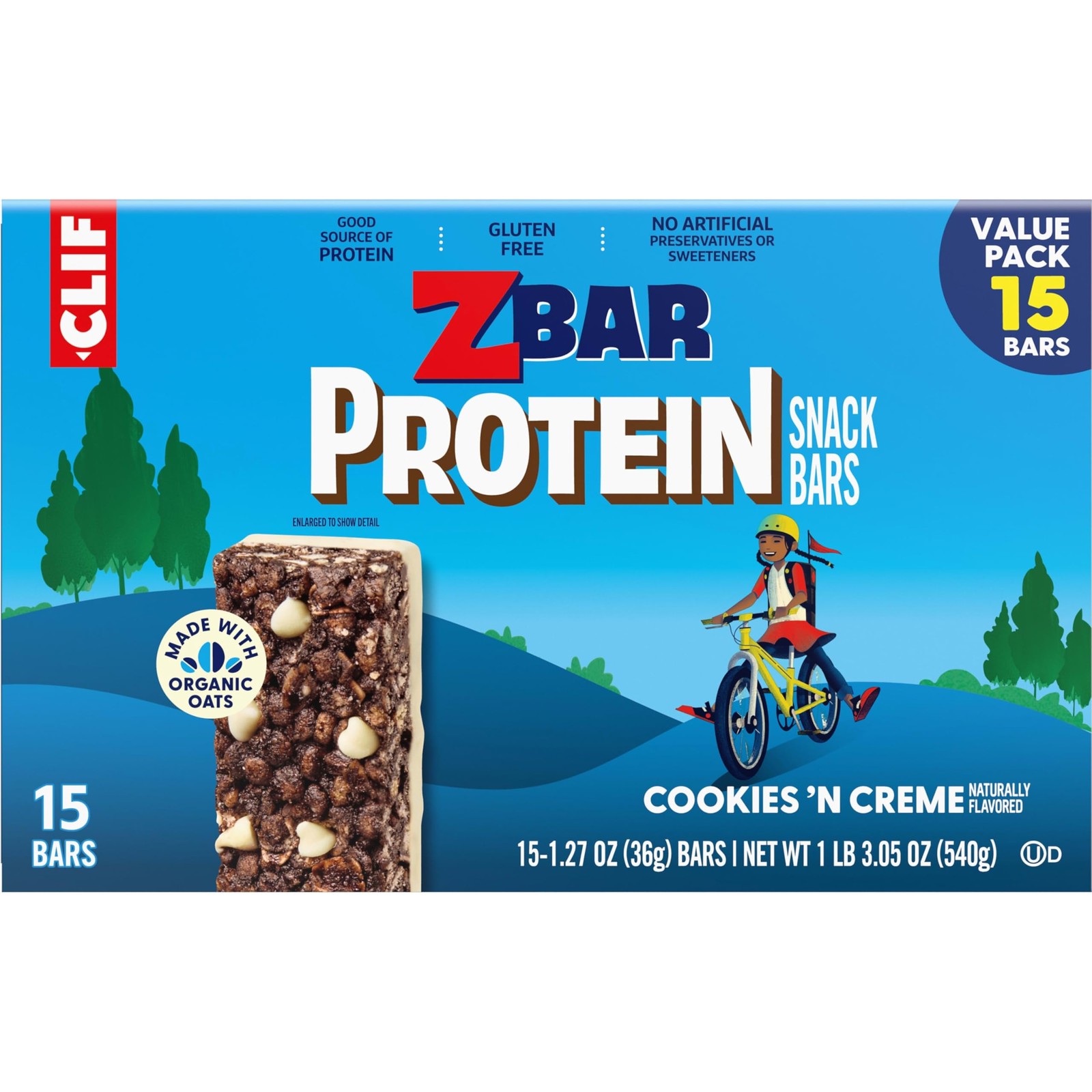 CLIF Kid Zbar Protein – Cookies ‘N Creme – Crispy Snack Bars – 15 bars
