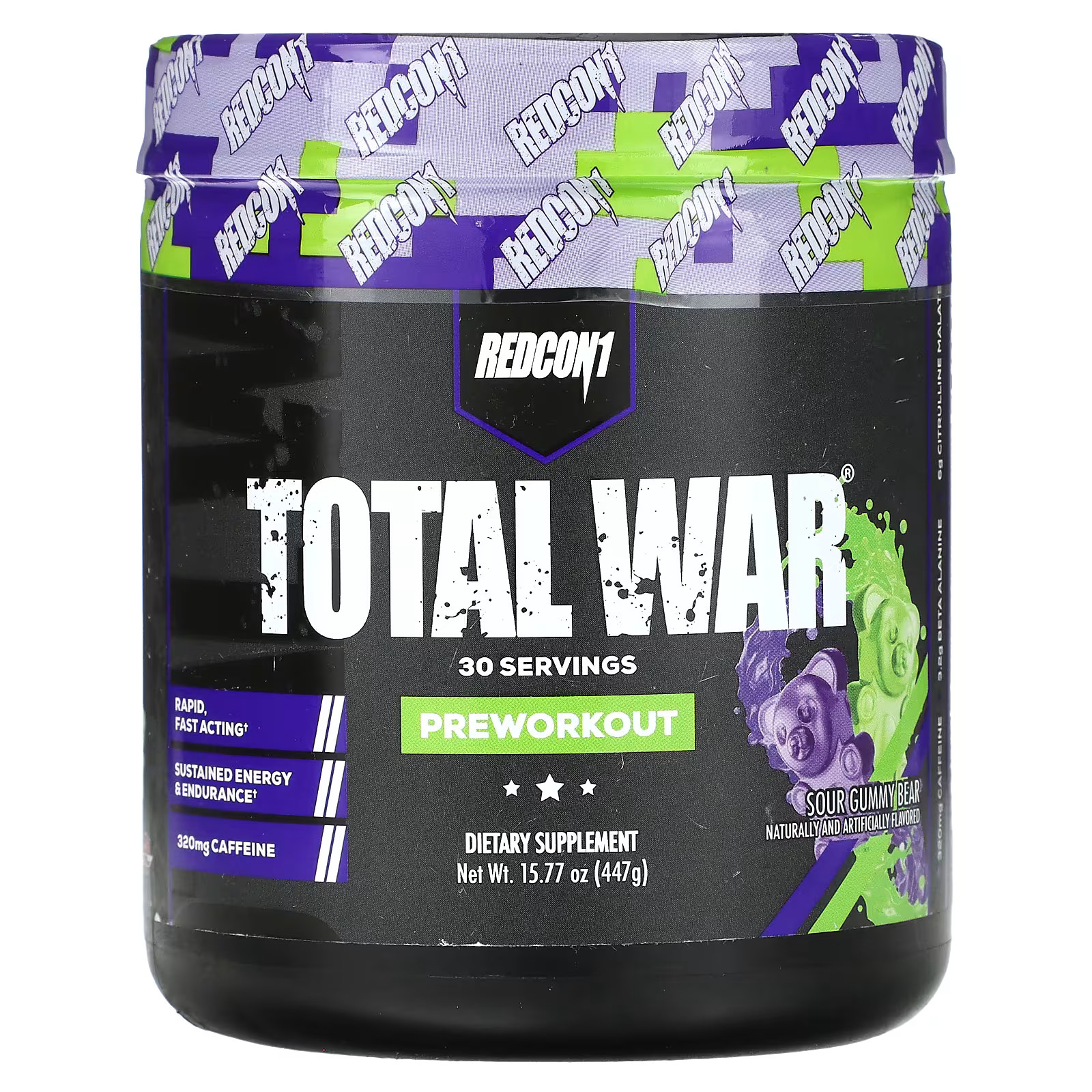 2 X Redcon1, Total War, Preworkout, Sour Gummy Bear, 15.77 oz (447 g)