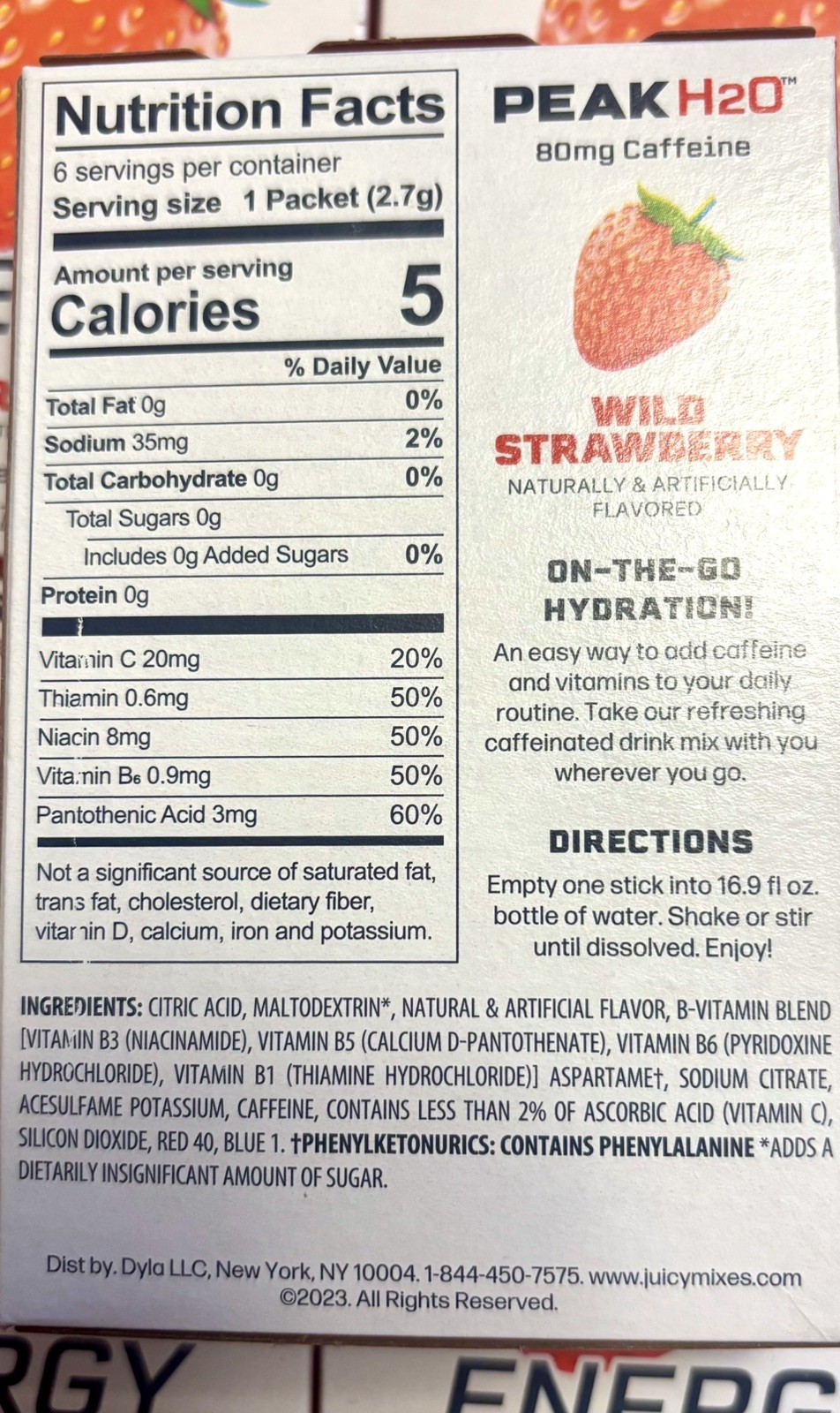 Lot Of 6 Peak H2O Energy Ice strawberry DrinkMix 36 Sticks 0 Sugar BB 27