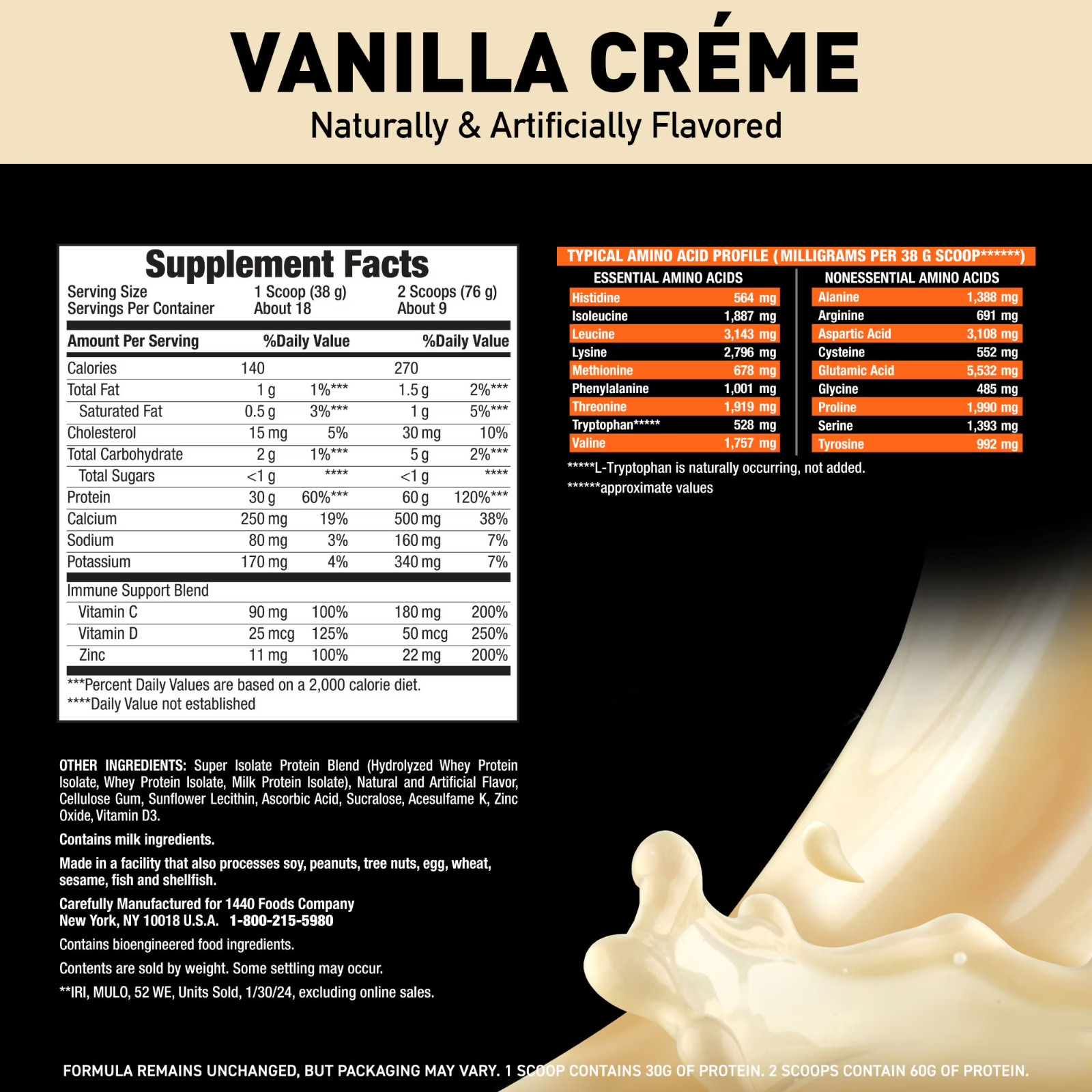 2 Pack Body Fortress Isolate Protein Powder Vanilla 60g Protein 1.5 lbs Each Tub