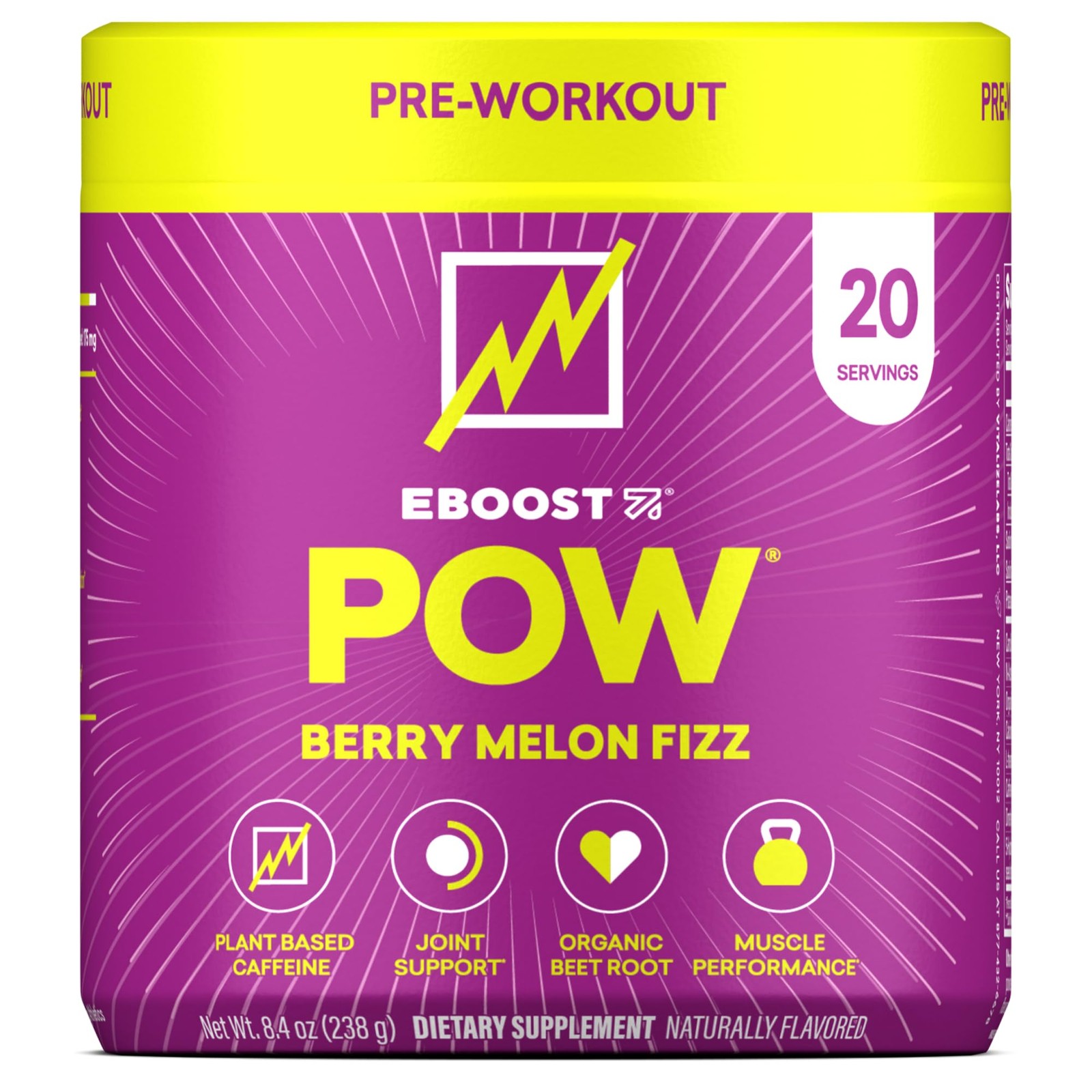 EBOOST POW Natural Pre 20 Servings (Pack of 1), Berry Melon Fizz 20
