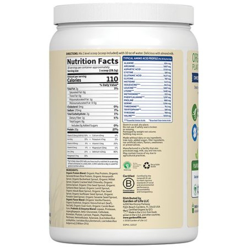 Organic Protein Vanilla 18.0 oz