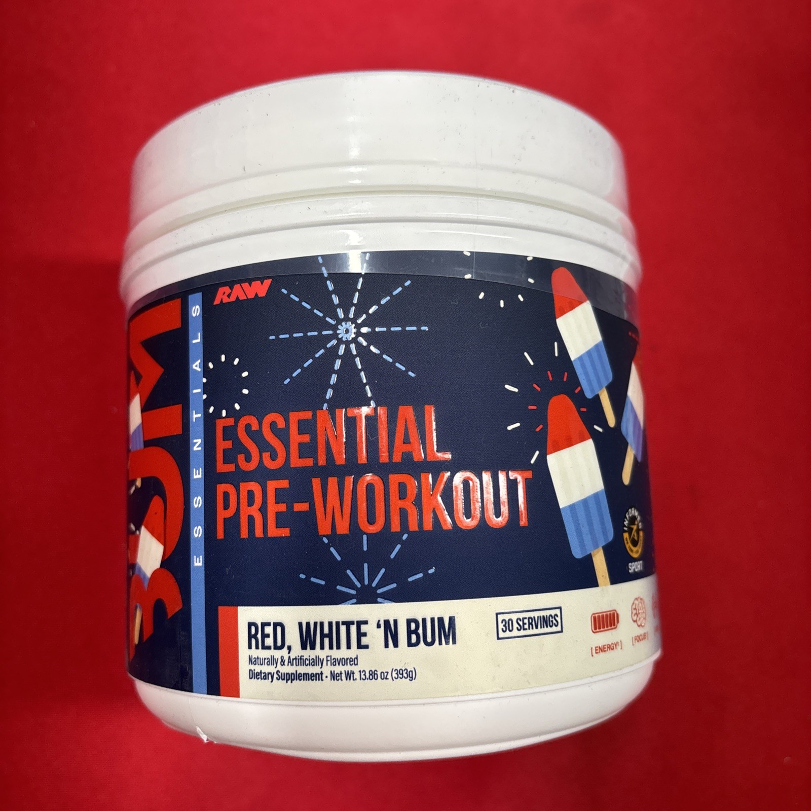 GET RAW NUTRITION CBUM ESSENTIAL PRE-WORKOUT Red White & Bum 30 Servings 2/2028