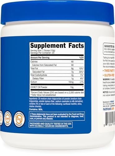 C8 MCT Oil Powder – 95% Pure, 23 Servings (8oz) – Keto-Friendly, Energy Boost