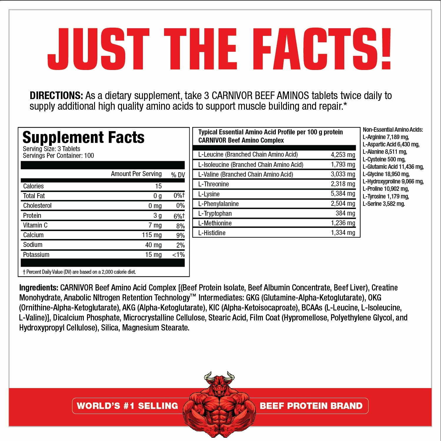 MuscleMeds CARNIVOR BEEF AMINOS Protein All Amino Acids and Creatine 300 Tablets
