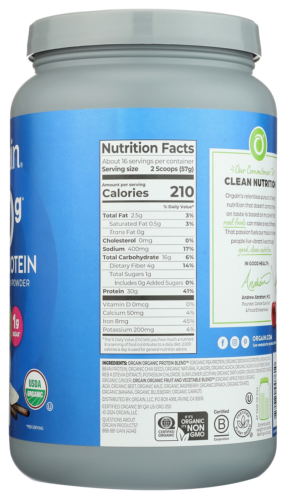 Orgain Vanilla Plant-Based Protein Powder 2.01 Lb 1 Pack