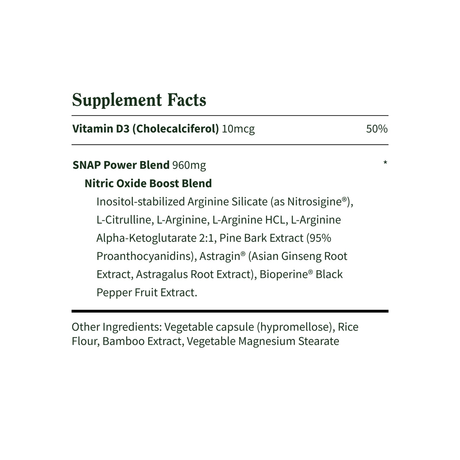 Snap L-Arginine Nitric Oxide 1655mg Pre Workout, Muscle Strength 60 Capsules