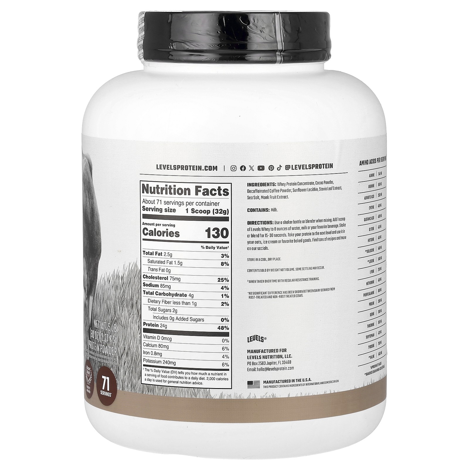 Grass Fed Whey Protein Powder, Chocolate Mocha, 5 lb (2.27 kg)