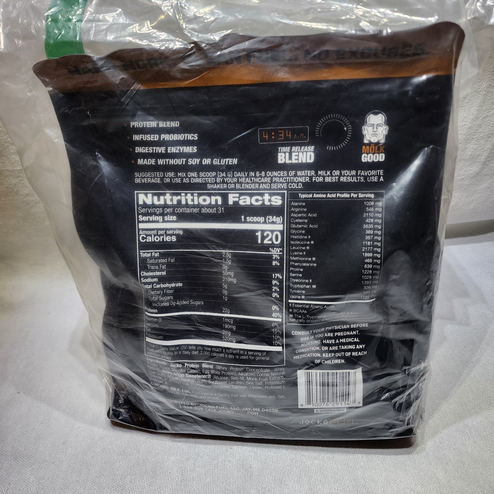 JOCKO MÖLK Protein Blend Grassfed Powder Whey Basein Egg Chocolate Shake 37 oz