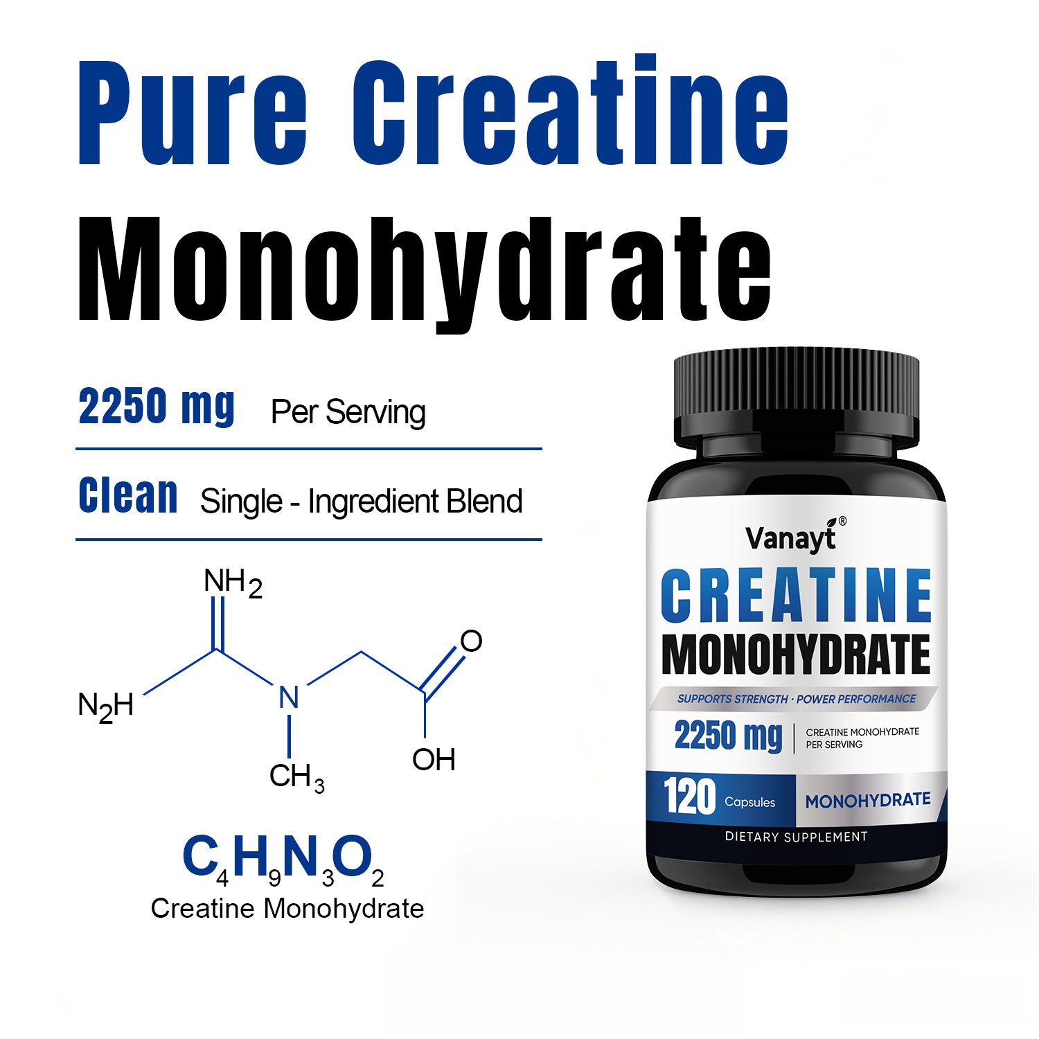 Creatine Monohydrate 2250mg Supports Muscle Strength Energy Workout Performance
