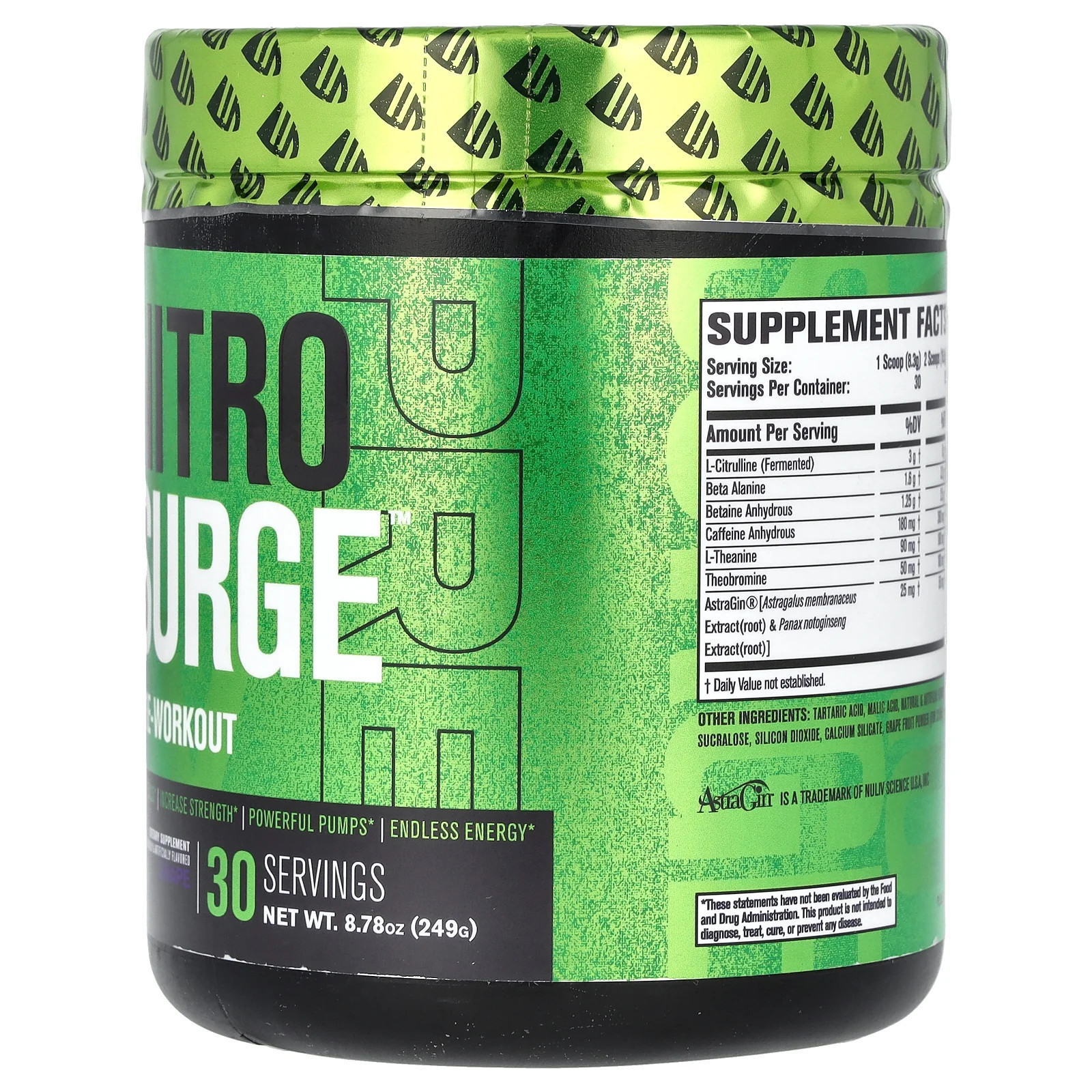 Nitro Surge, Pre-Workout, Grape, 8.78 Oz (249 G)