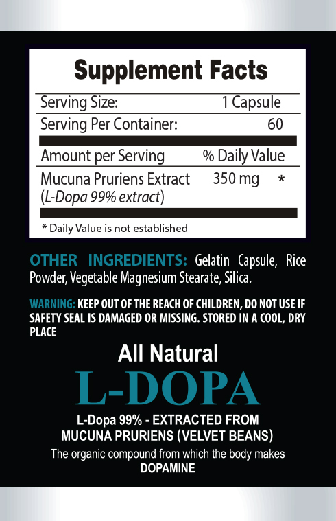 Natural L-DOPA 99% Extract Powder 350mg – Mucuna Pruriens – 180 Pills 3 Bottles