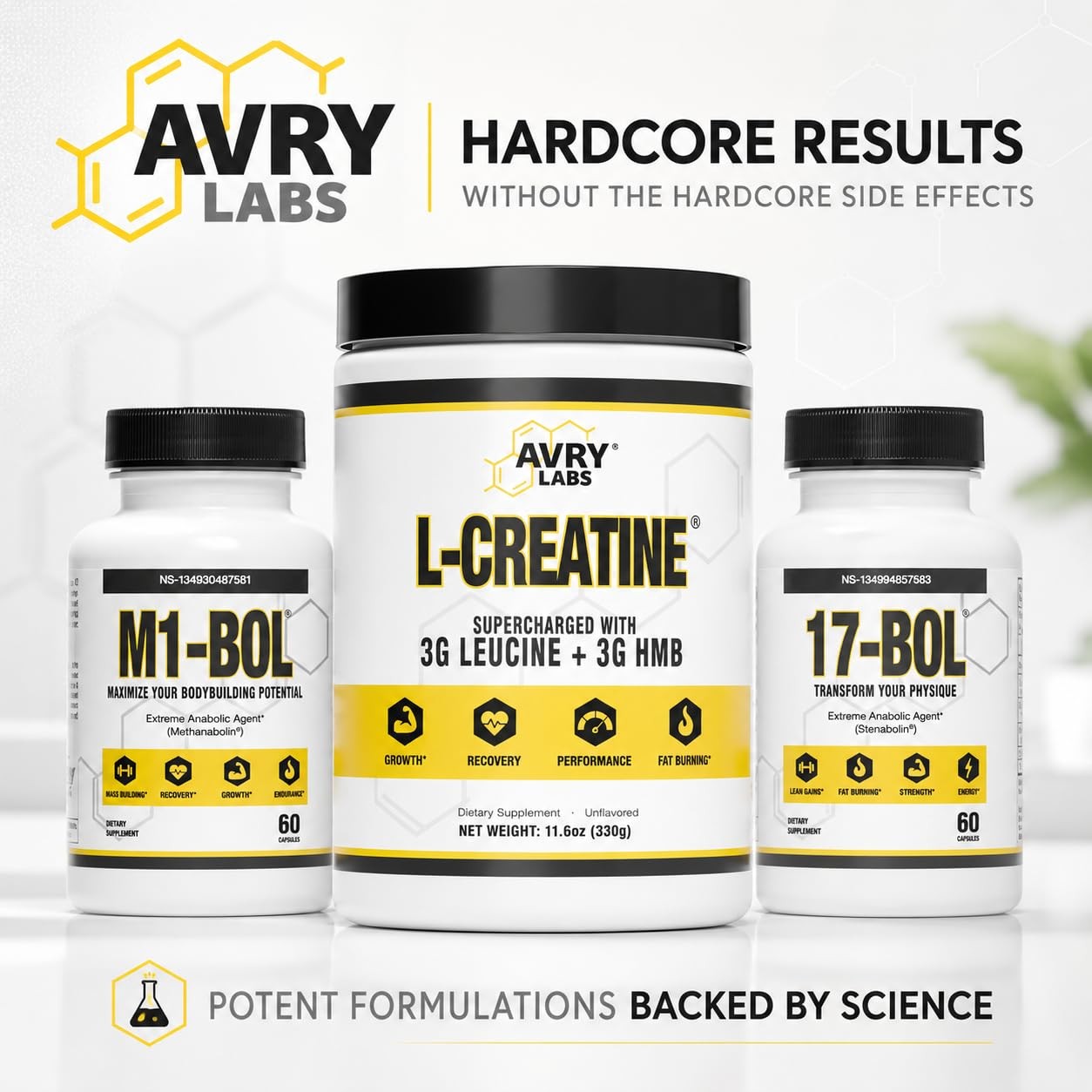 Avry Labs L-CREATINE Supplement: Creatine Monohydrate w/Leucine Amino Acid an…