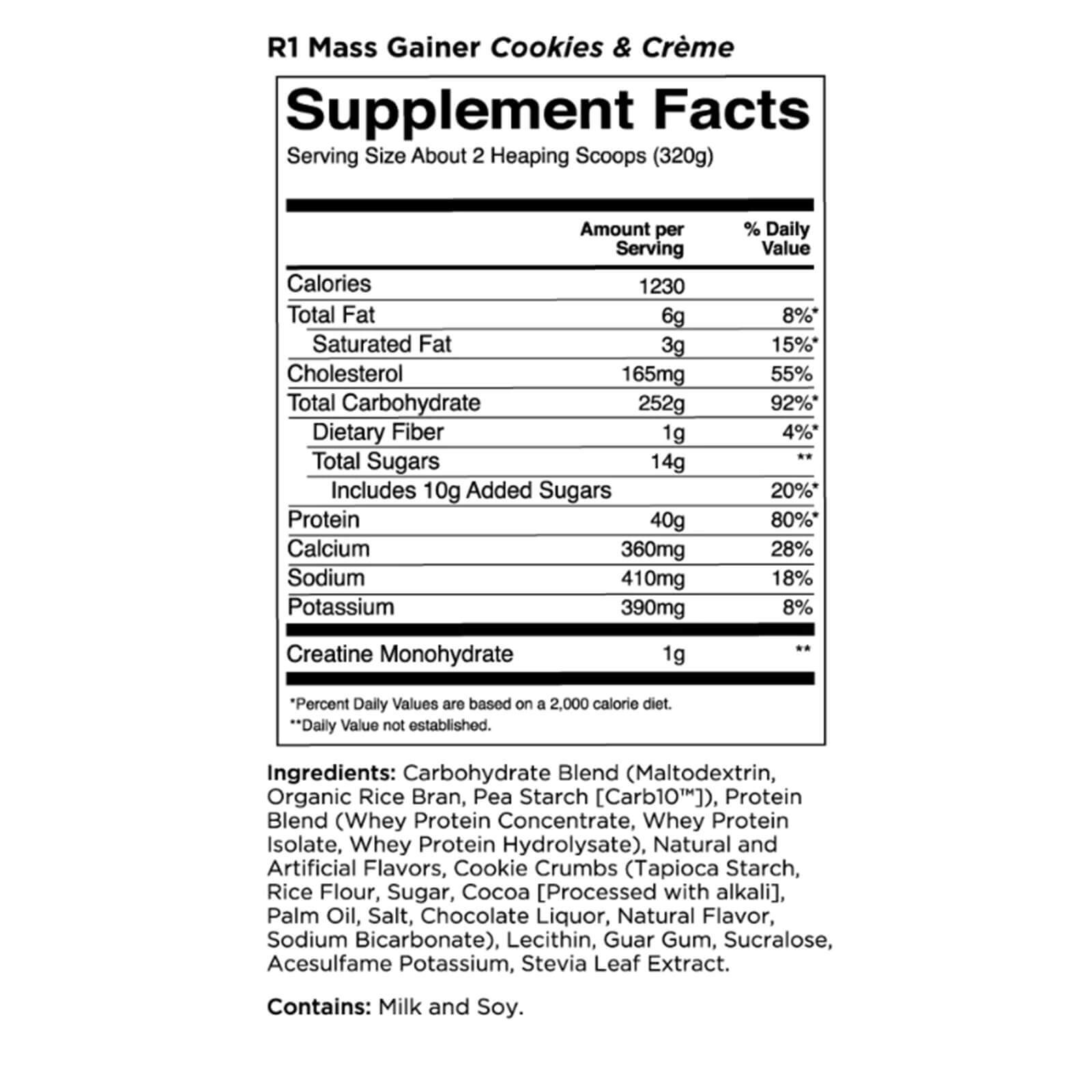 RULE 1 Mass Gainer 16 serv Cookies Creme Mass Weight Gainer 11.29lb