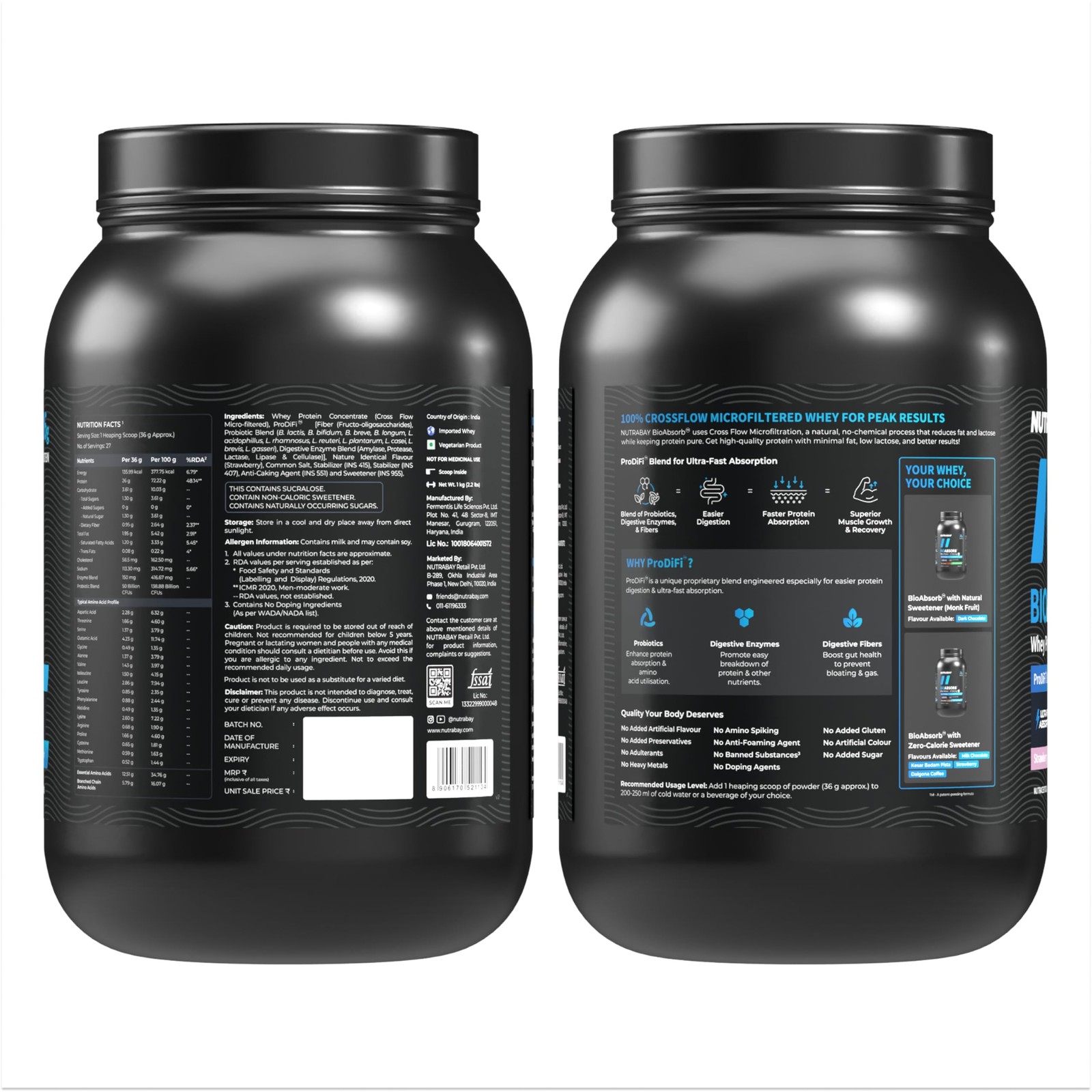 Nutrabay BioAbsorb Whey 1kg | 26g Protein Strawberry