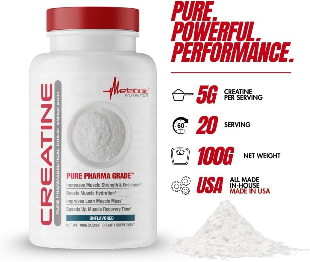 Creatine Monohydrate 100g Powder Unflavored 20 Servings GMP