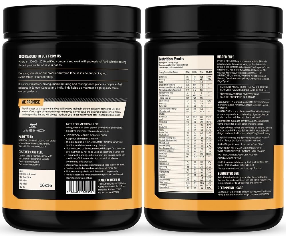 MyFitFuel MFF High Protein Mass Gainer 1 kg (2.2 lbs) Vanilla Cr�me