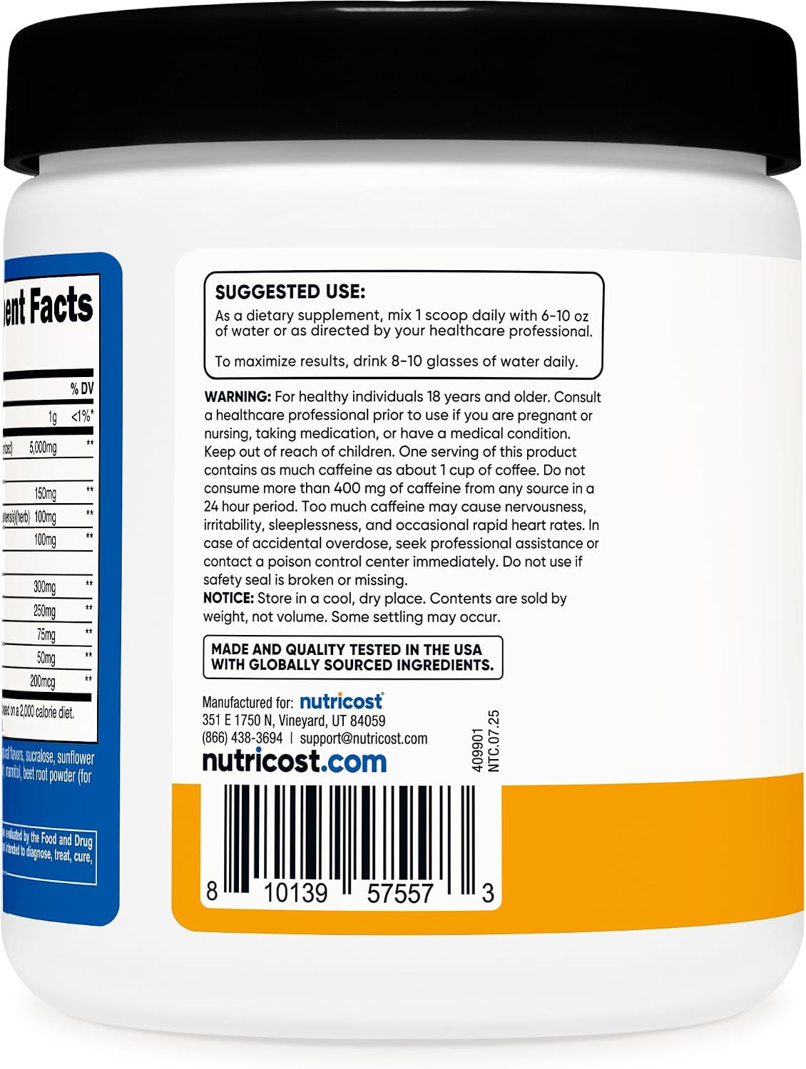 Creatine + Energy 30 Servings (Peach Mango Flavored) – 5,000Mg Creatine Monohydr