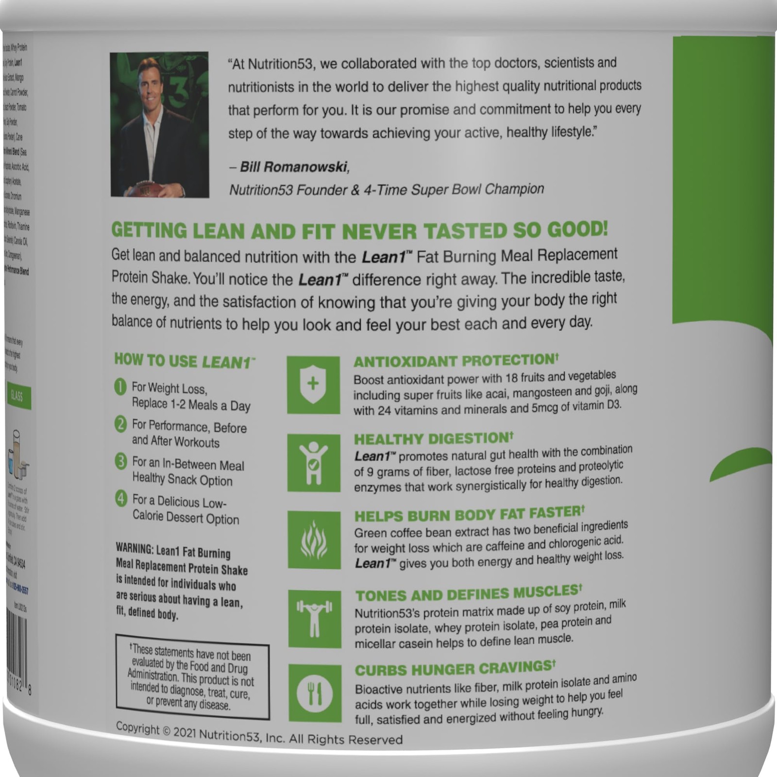 Lean1 Vanilla Meal Replacement Protein Shake Powder 15 Servings Weight Loss
