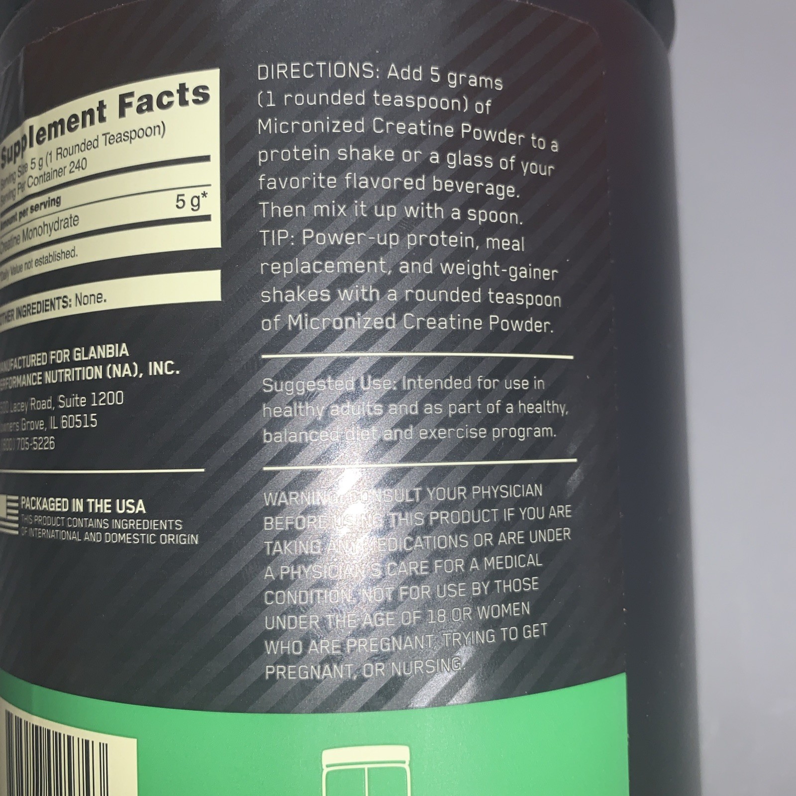 Optimum Nutrition Micronized Creatine Monohydrate Unflavored 240 Serv. EXP 01/28