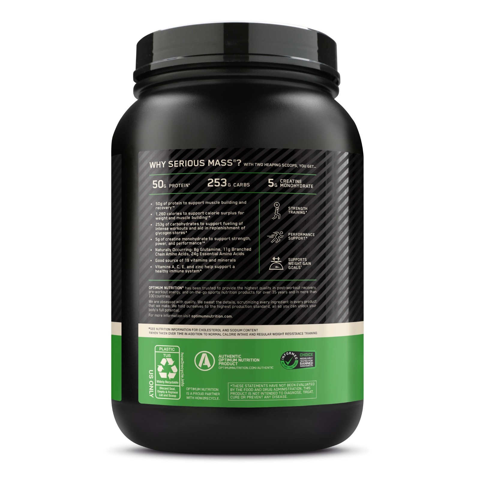 “Optimum Nutrition Serious Mass, Vanilla, Weight Gainer Protein Powder, Mass Gai