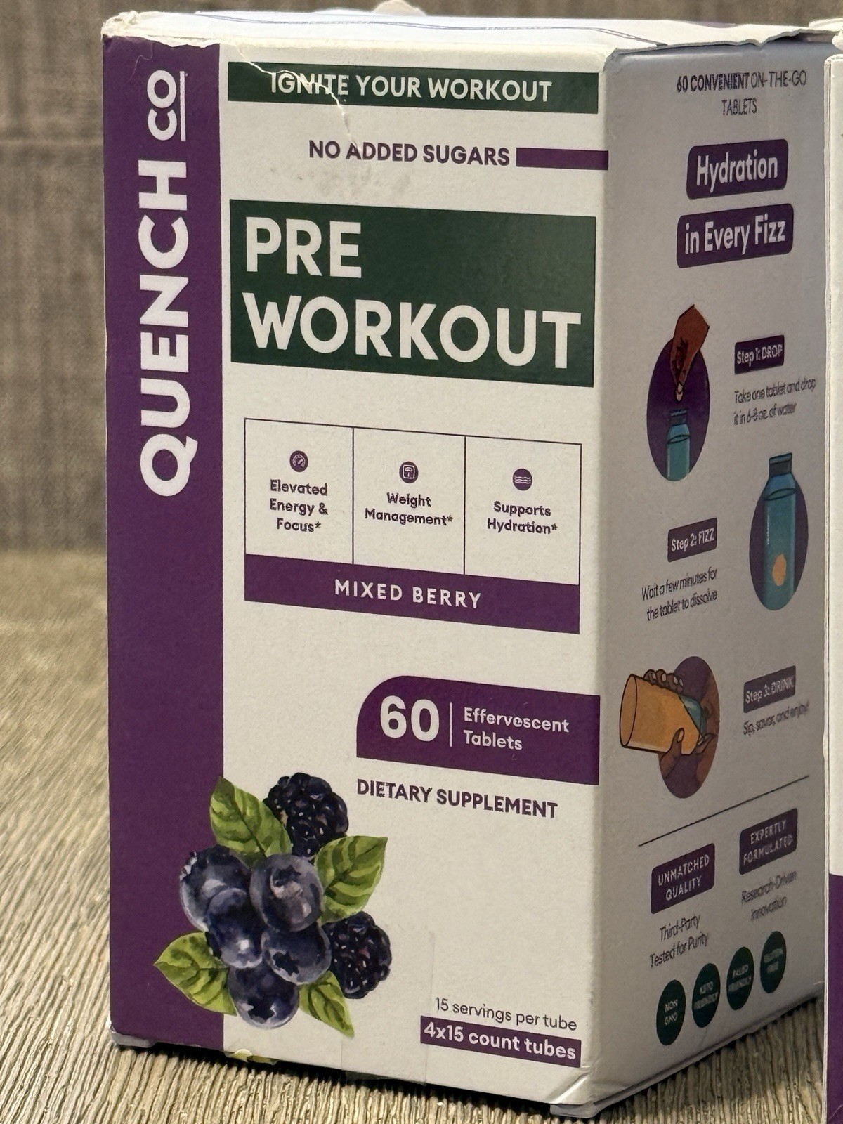Quench Co Pre-Workout Mixed berry- 2 Boxes Of 60 Tablets (120 Total)- Exp 4/2026